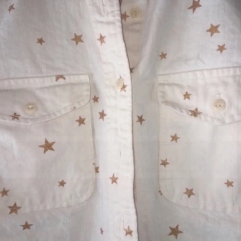 J.Crew Star Print Button Down XS Cream Gold Collared Cotton Blouse Casual Preppy